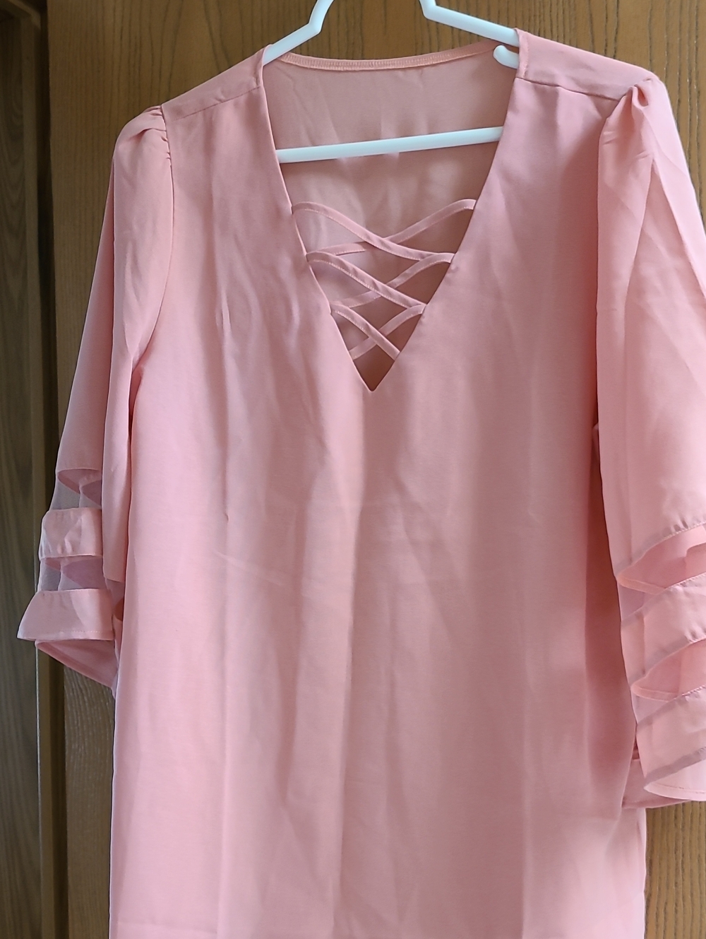 Women's Pink Crisscross V-Neck Blouse